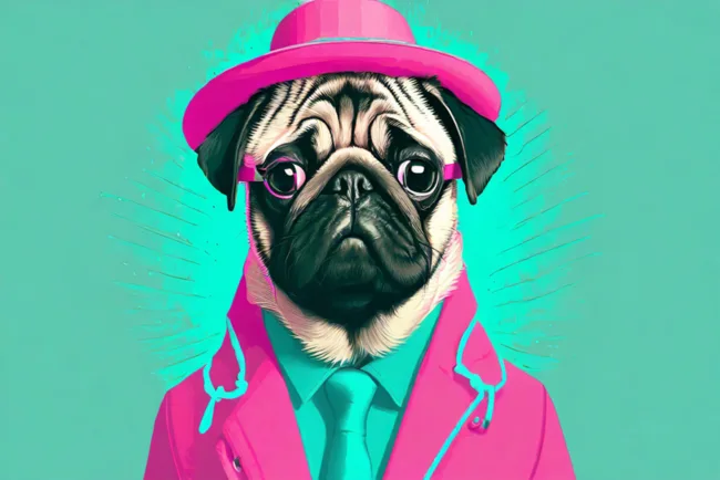 Mops mit pinkem Hut