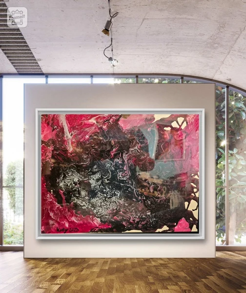 Florales Kunstwerk als gerahmtes Bild in einer Raumansicht